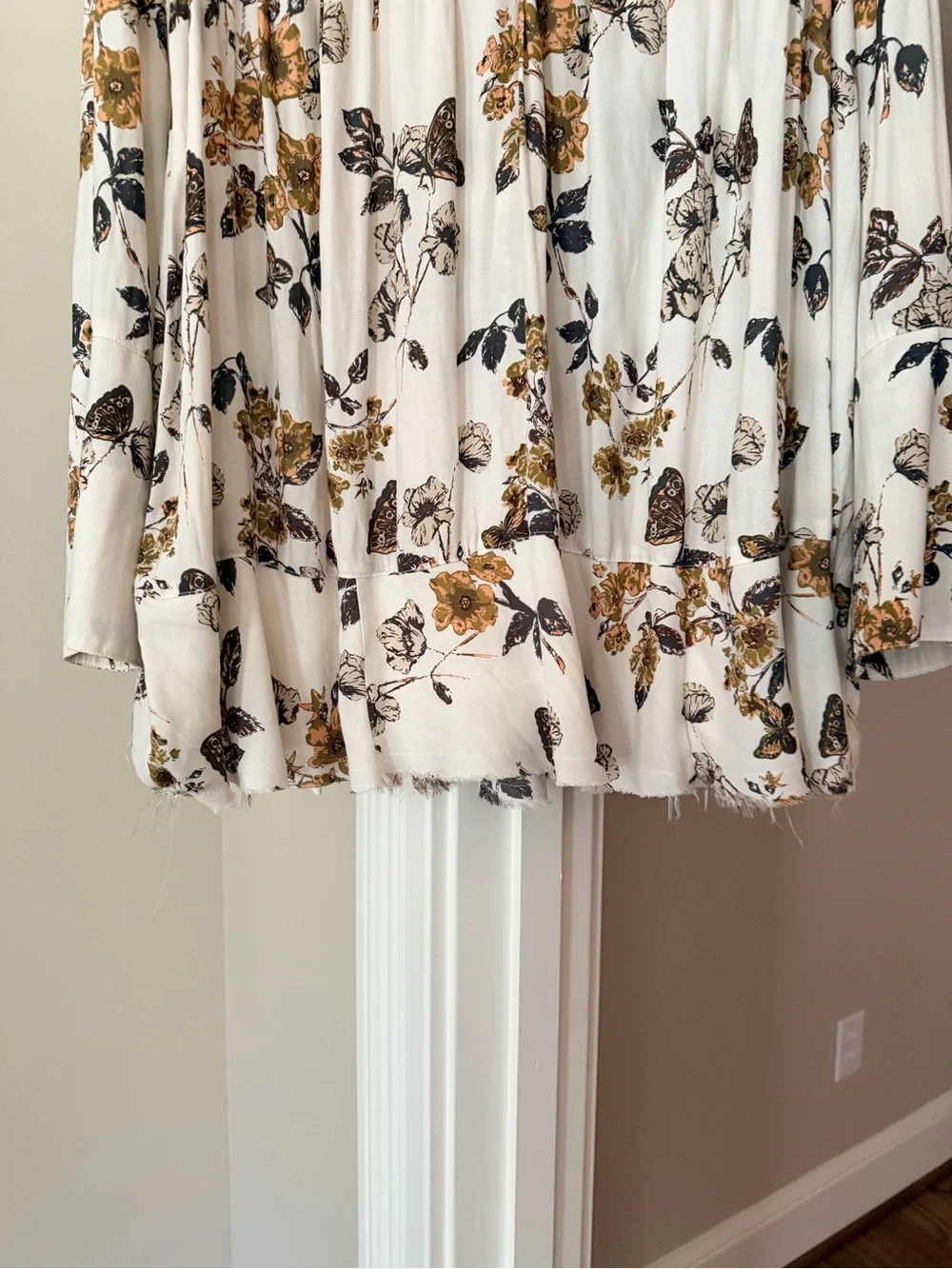 Free People White Floral Peasant Blouse with Mustard and Black Print